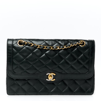 CHANEL Lambskin Quilted Medium Double Flap Bag Black