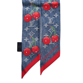 LOUIS VUITTON LV X TM Silk Monogram Cerises Bandeau Denim Blue