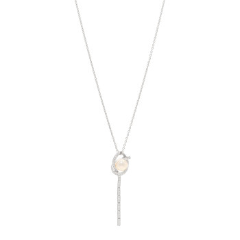 MIKIMOTO 18K White Gold Diamond Akoya Cultured Pearl 8mm Ribbon Drop Pendant Necklace