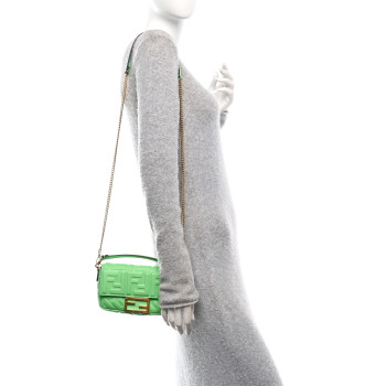 FENDI Nappa FF 1974 Embossed Mini Baguette Edamame