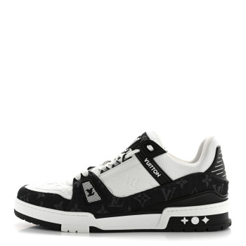 LOUIS VUITTON Calfskin Monogram Denim Mens LV Trainer Sneakers 9 Black