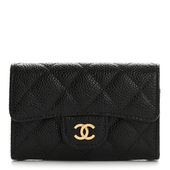 CHANEL Caviar Quilted Flap Card Holder Wallet Black