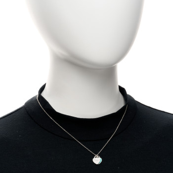 TIFFANY Sterling Silver Enamel Return to Tiffany Double Mini Heart Tag Pendant Necklace Blue