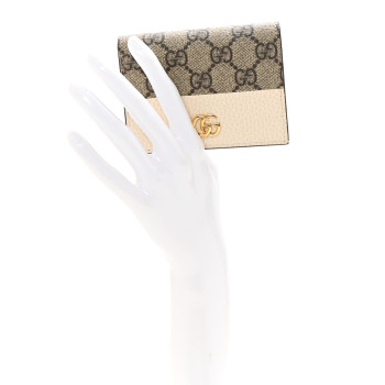 GUCCI Dollar Calfskin GG Supreme Monogram GG Marmont Card Case Mystic White Beige Ebony