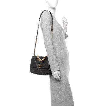 CHANEL Lambskin Quilted Medium Chanel 19 Flap Dark Brown