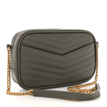 SAINT LAURENT Grain De Poudre Matelasse Monogram Mini Lou Camera Bag Pebble