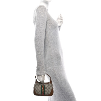 GUCCI GG Supreme Monogram Azalea Calfskin Web Mini Jackie 1961 Hobo Beige Ebony Brown Sugar
