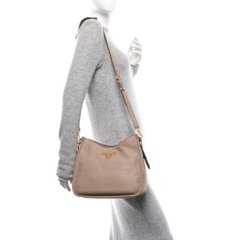 PRADA Vitello Daino Soft Hobo Messenger Bag Cammeo