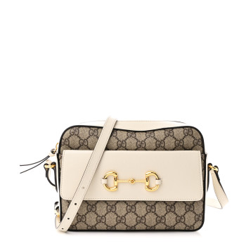 GUCCI GG Supreme Monogram Small Horsebit 1955 Shoulder Bag Beige Mystic White