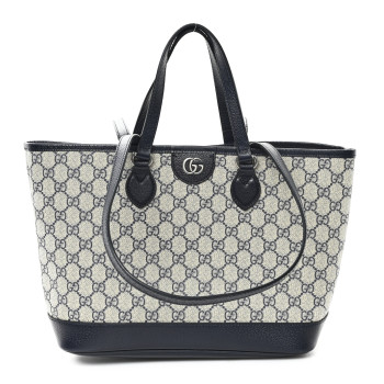 GUCCI GG Supreme Monogram Textured Dollar Calfskin Medium Ophidia Shoulder Tote Bag Beige Blue