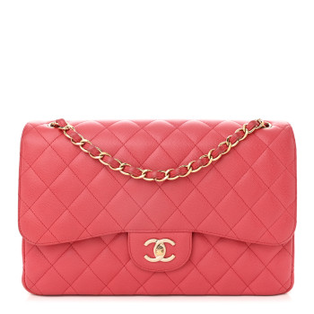 CHANEL Caviar Quilted Jumbo Double Flap Red