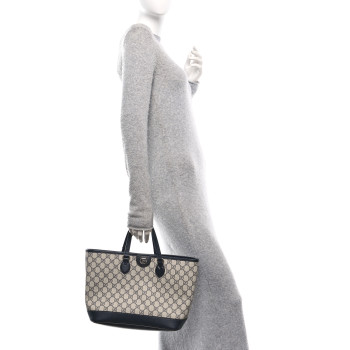 GUCCI GG Supreme Monogram Textured Dollar Calfskin Medium Ophidia Shoulder Tote Bag Beige Blue