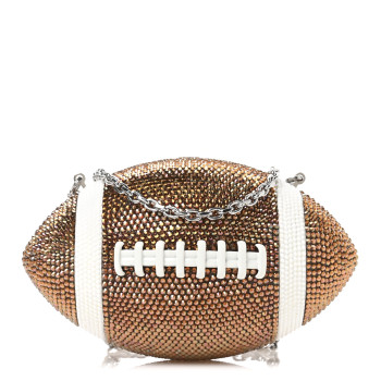 JUDITH LEIBER Crystal Football Minaudiere Clutch Brown