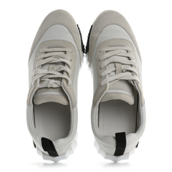 HERMES Goatskin Suede Goatskin Bouncing Sneakers 38 White Black