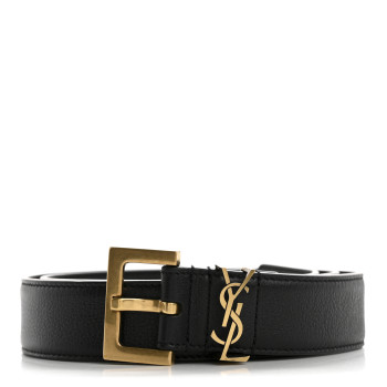 SAINT LAURENT Calfskin Monogram Square Buckle Belt 80 32 Black