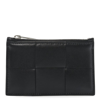 BOTTEGA VENETA Nappa Maxi Intrecciato Zip Card Holder Black