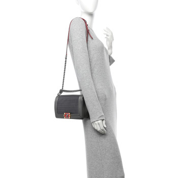 CHANEL Lambskin Embossed Medium Boy Cube Flap Grey