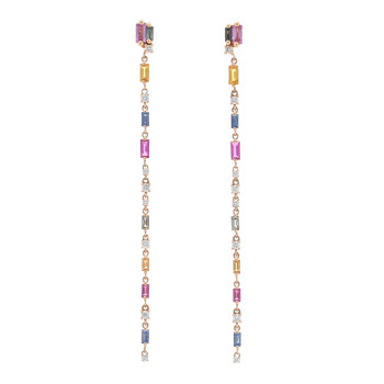 SUZANNE KALAN 18K Rose Gold Diamond Sapphire Fireworks Rainbow Linear Drop Earrings