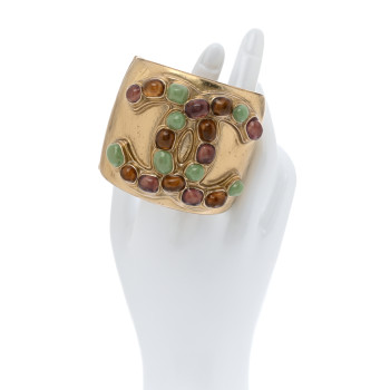 CHANEL Metal Gripoix Poured Glass CC Cuff Gold Multicolor