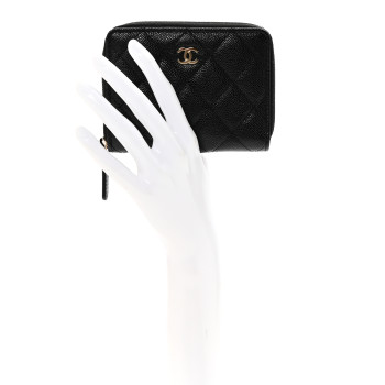 CHANEL Caviar Quilted Small Zip Around Wallet Black