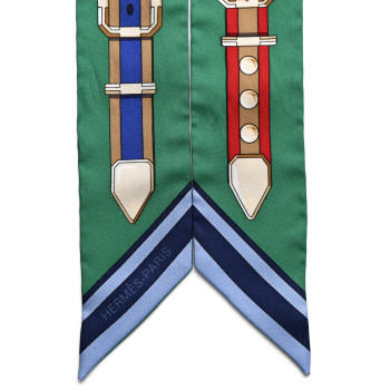 HERMES Silk Grand Tralala Twilly Bleu Ciel Vert