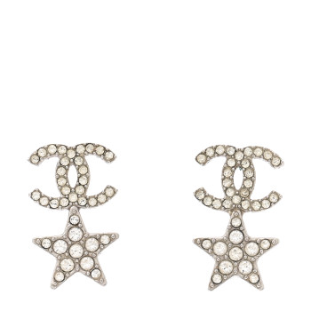 CHANEL Crystal CC Starfall Drop Earrings Silver