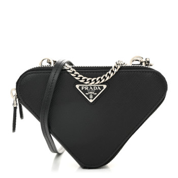 PRADA Saffiano Mini Triangle Crossbody Pouch Black