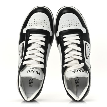 PRADA Vitello Sport Spazzolato Rois Metal Triangle Logo Downtown Low Top Sneakers 37.5 White Black