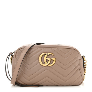 GUCCI Calfskin Matelasse Small GG Marmont Chain Shoulder Bag Porcelain Rose