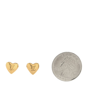 LOUIS VUITTON Metal LV Heart Stud Earrings Gold