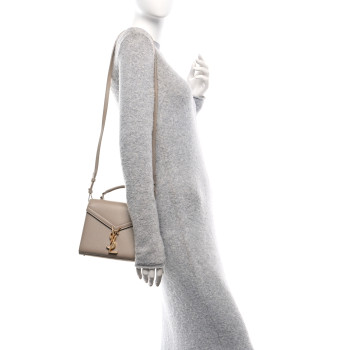 SAINT LAURENT Grain de Poudre Mini Classic Monogram Cassandra Top Handle Beige