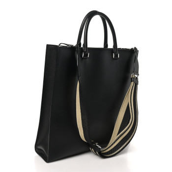 PRADA Saffiano Cuir Triangle Logo Embossed Vertical Tote Black