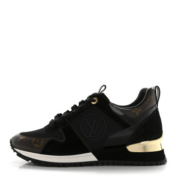 LOUIS VUITTON Suede Monogram Run Away Sneakers 38 Black