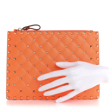 VALENTINO GARAVANI Nappa Rockstud Spike Pouch Neon Orange