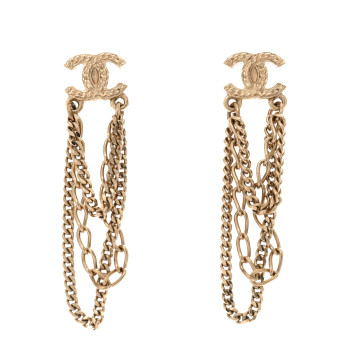 CHANEL Metal CC Chain Drop Earrings Gold