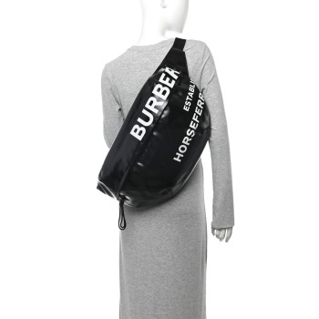 BURBERRY Coated Canvas Horseferry Print Extra Large Bum Bag Black