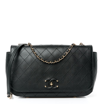 CHANEL Calfskin Stitched CC Case Flap Bag Black