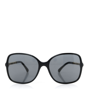 CHANEL Acetate Metal Lambskin Square Chain Sunglasses 5210-Q-A Black Gray