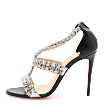 CHRISTIAN LOUBOUTIN Nappa Diwali 100 Studded Sandals 37.5 Black Silver