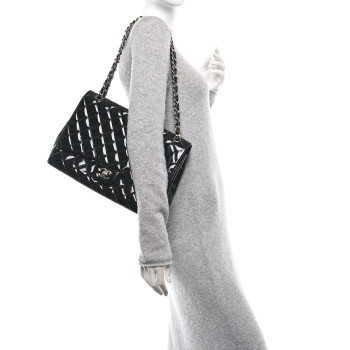 CHANEL Patent Quilted Maxi Single Flap Black