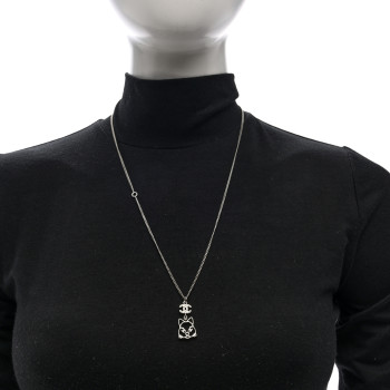 CHANEL Crystal Emoji Choupette Cat Pendant Necklace Silver