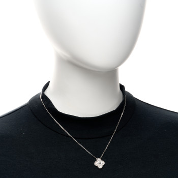 VAN CLEEF & ARPELS 18K White Gold Diamond Vintage Alhambra Pendant Necklace
