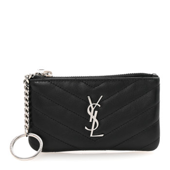 SAINT LAURENT Calfskin Matelasse Monogram Key Pouch Black