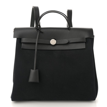 HERMES Toile Vache Calfskin Herbag 30 PM Backpack Black