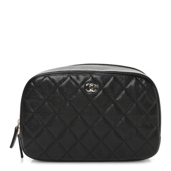 CHANEL Caviar Quilted Medium Curvy Pouch Cosmetic Case Black