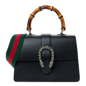 GUCCI Dollar Calfskin Crystal Web Medium Dionysus Bamboo Top Handle Bag Black Black Diamond