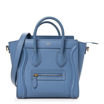 CELINE Drummed Calfskin Nano Luggage Azure