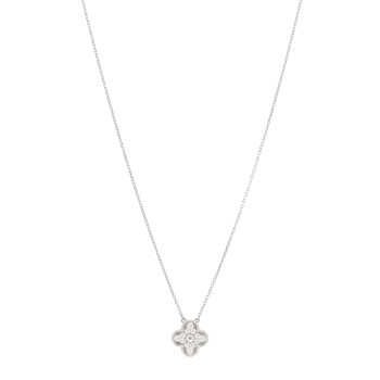 VAN CLEEF & ARPELS 18K White Gold Diamond Vintage Alhambra Pendant Necklace