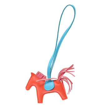 HERMES Milo Lambskin Grigri Rodeo Horse Bag Charm PM Orange Poppy Rose Azalee Bleu Azteque