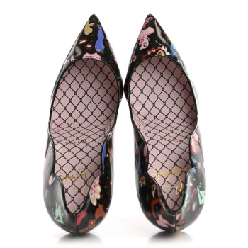 CHRISTIAN LOUBOUTIN Patent Bored Lin Resille Hot Chick 100 Pumps 36 Black Multicolor